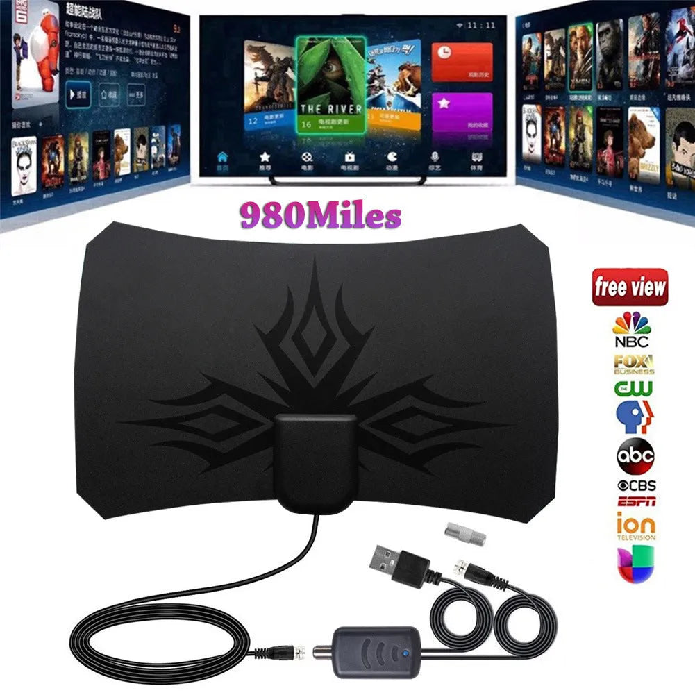 Black irregular flame pattern indoor HDTV antenna for digital terrestrial television
