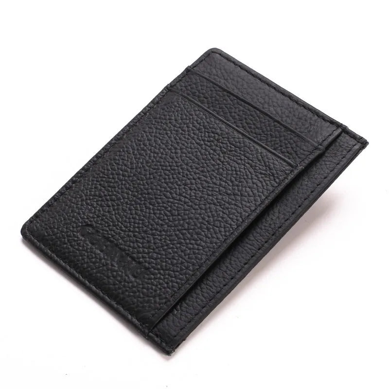 Men's genuine leather slim card holder in solid dark brown colour on plain background