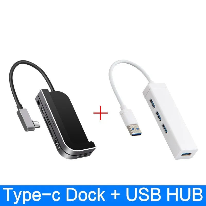 Silver aluminium grey 6-in-1 USB-C docking station for iPad Pro tablets with HDMI port and multiple connectors