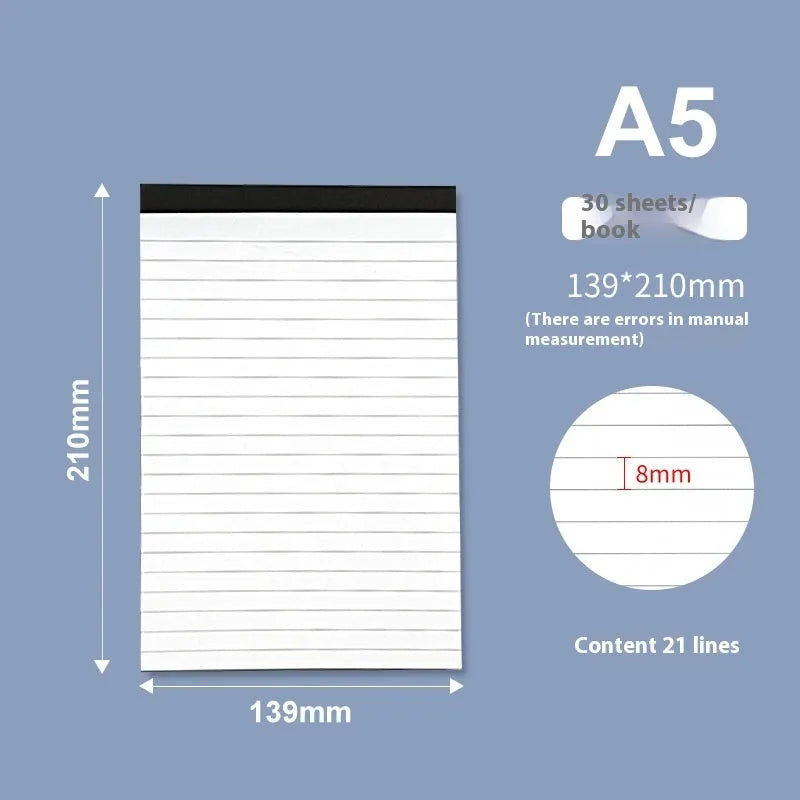 A4 tearable notebook with grid-lined ivory paper and a paper cover, showing wireless adhesive binding