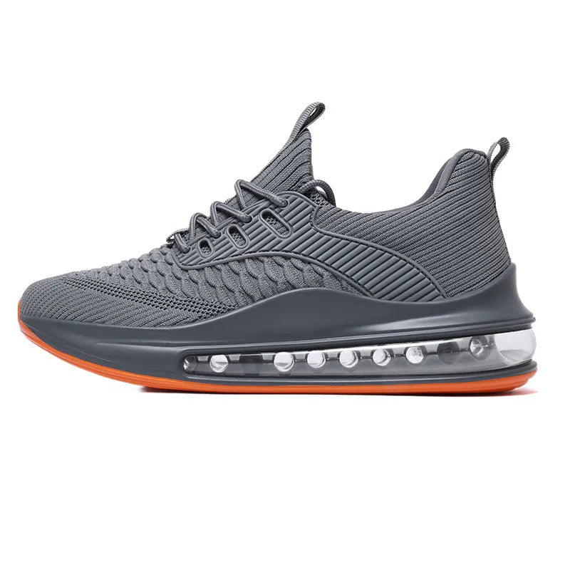 Men's black mesh running shoes with round toe and lace-up front for summer sports