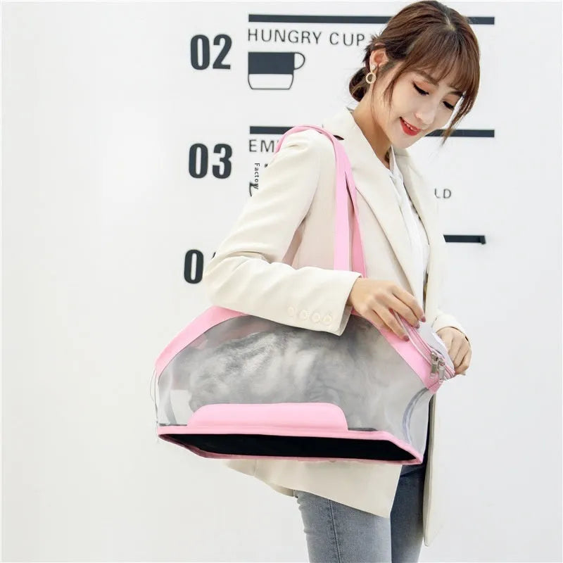Leather cat carrier bag with 25 litre capacity in solid colour options