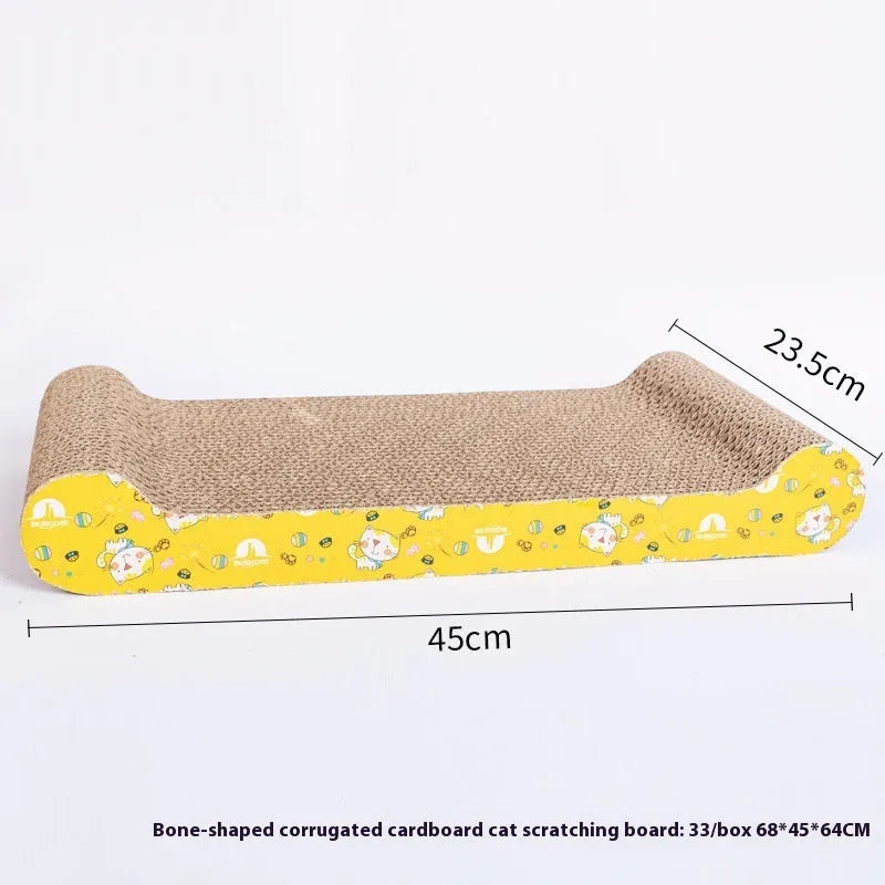 Cat scratch board with leather surface in multiple shape designs including bone type and trapezoid