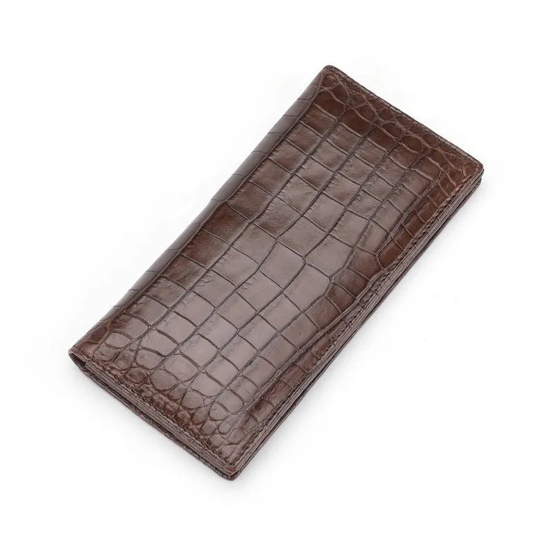 Black genuine cowhide leather business bifold wallet with card slots, ID window, and coin pocket