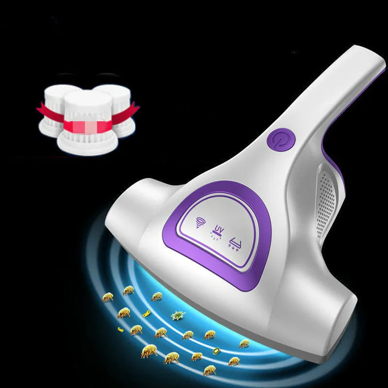 Pink handheld vacuum cleaner for mattress mite removal with UK plug