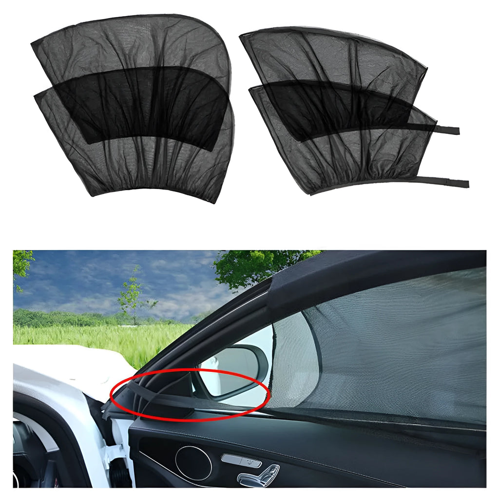 Car side window sunshades with mesh covering for sun and mosquito protection