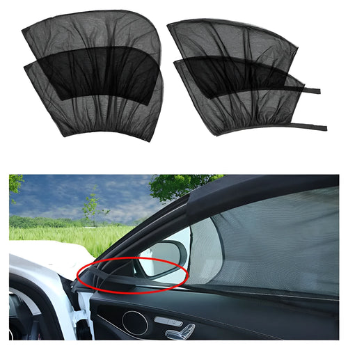 Car side window sunshades with mesh covering for sun and mosquito protection