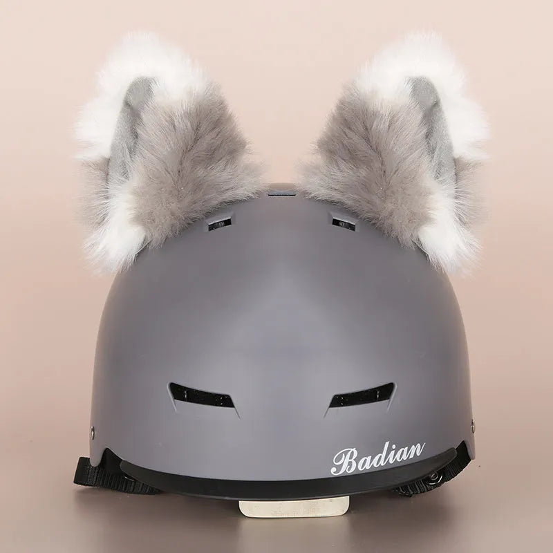 Plush fabric motorcycle helmet liner and cartoon-themed ear covers set in size M.