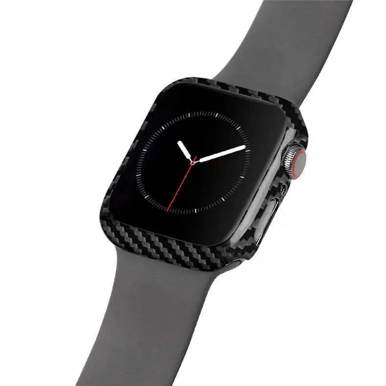 Ultra-thin carbon fibre and leather half wrap case for a 44mm Apple Watch Series 4.