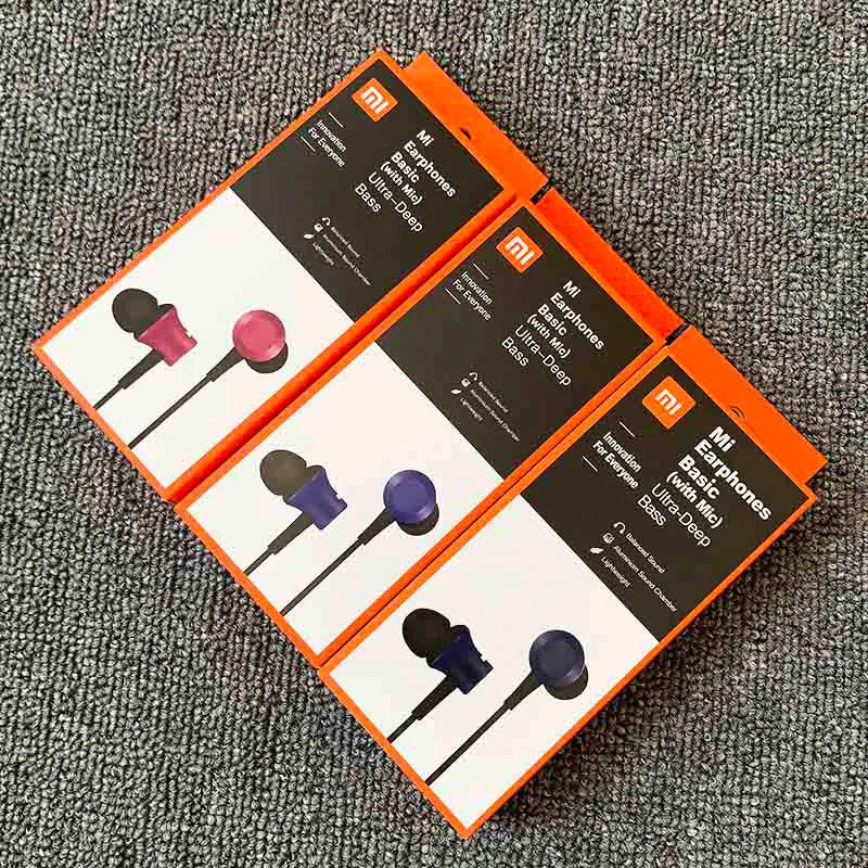 Piston in-ear wired headphones with 3.5mm plug in black, blue, and red colour options