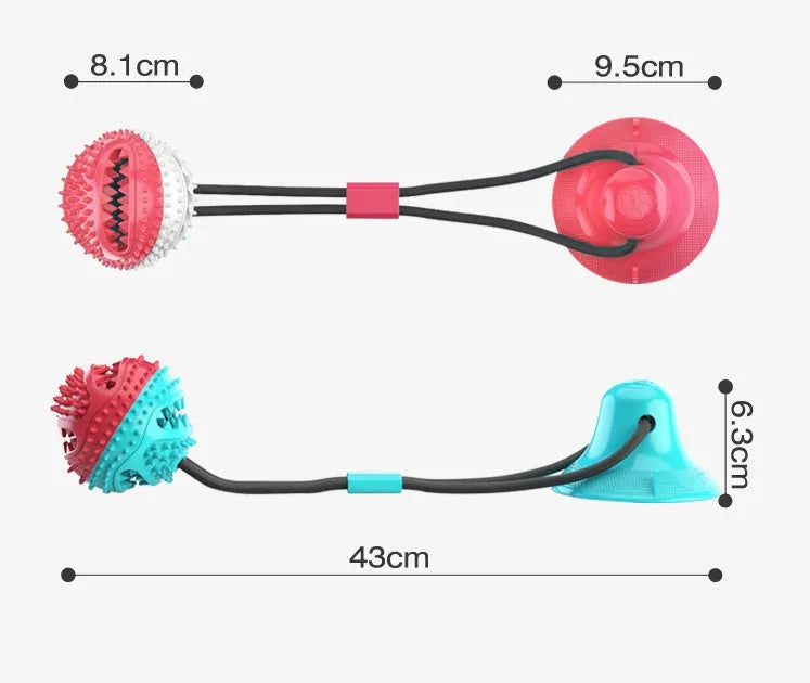 TPR sucker drawstring ball dog toy in blue, green, red blue, and red white colours for large medium small dogs