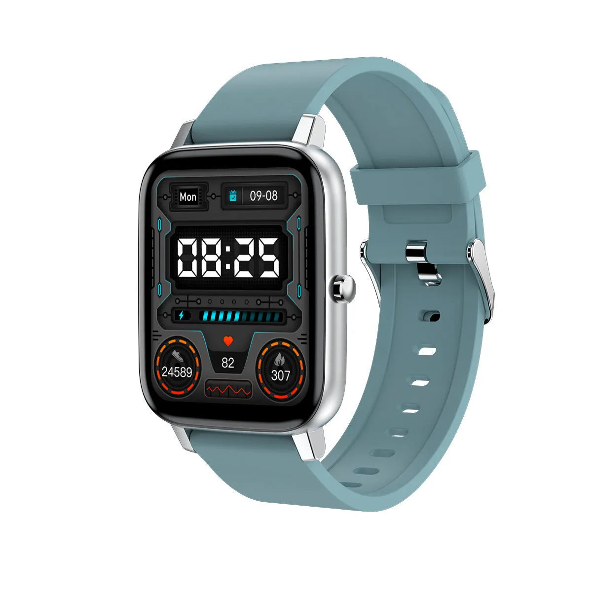 H80 black sports smart watch with silicone strap showing heart rate graph on touch screen