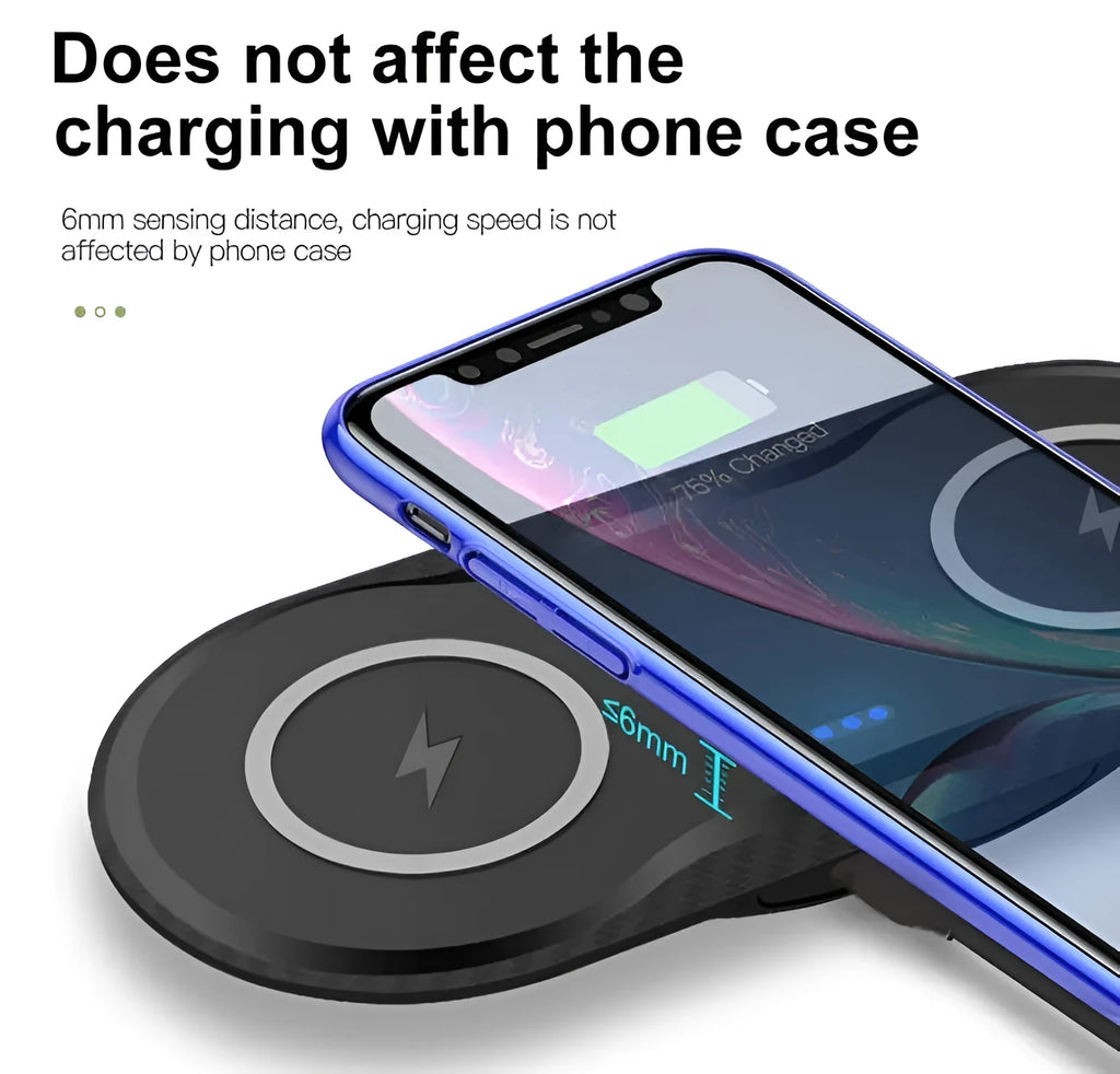 Black and white dual-coil 10W wireless charging pad for two mobile phones