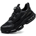 Lightweight low-top work safety shoe with a Flyweave upper, front lacing, and a steel toe cap.