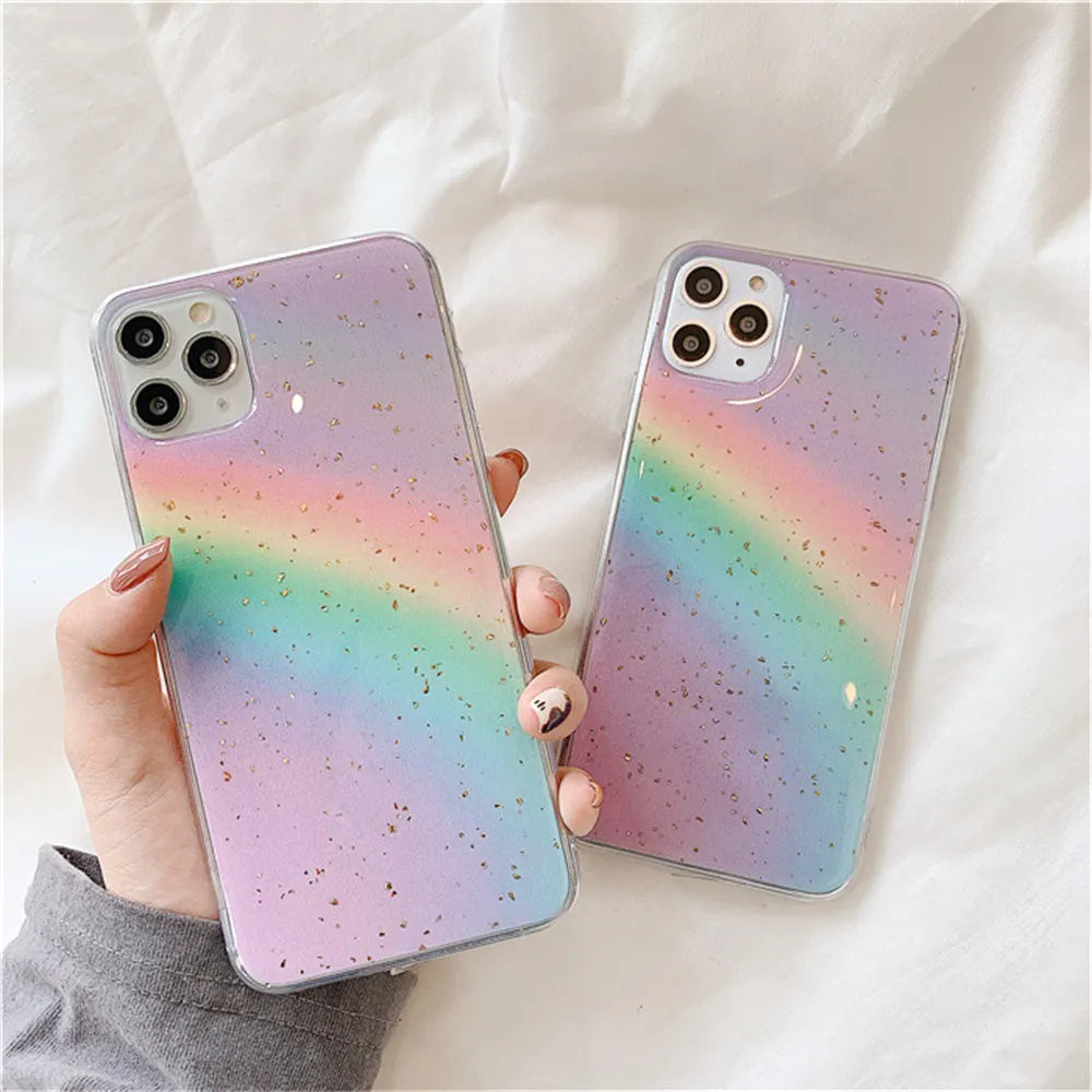 Rainbow gradient striped TPU phone case for iPhone with Japanese-Korean style design