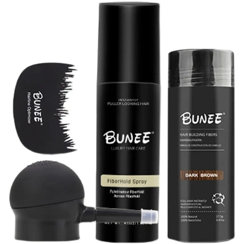 Dense Hair Fibre 275g kit with powder canister, shaping spray bottle and application nozzle.