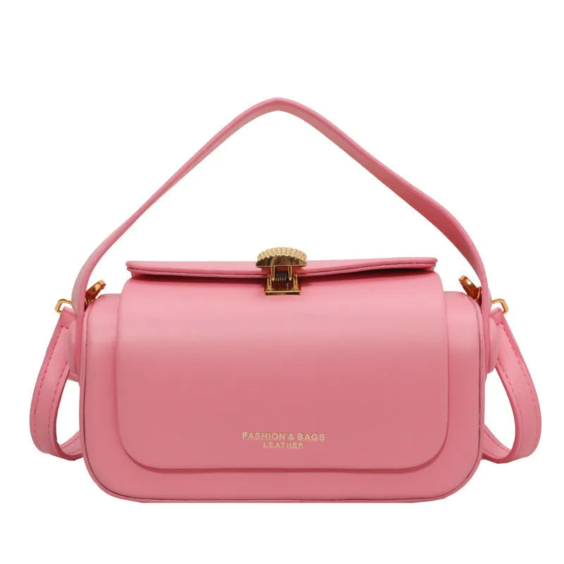 Women's casual shoulder bag with letter stitching in black PU leather
