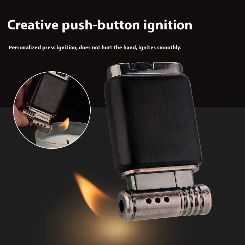 Decorative ebony gas lighter with carved wooden finish in multiple design options