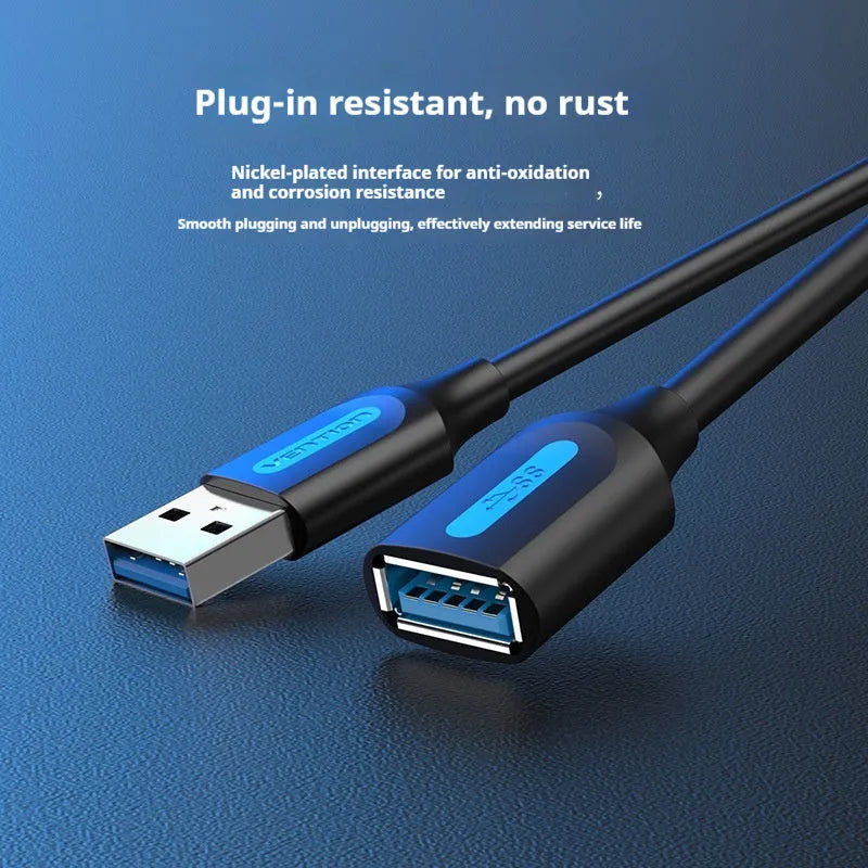 Black USB extension cable for wireless network card with standard USB connector, 2m length