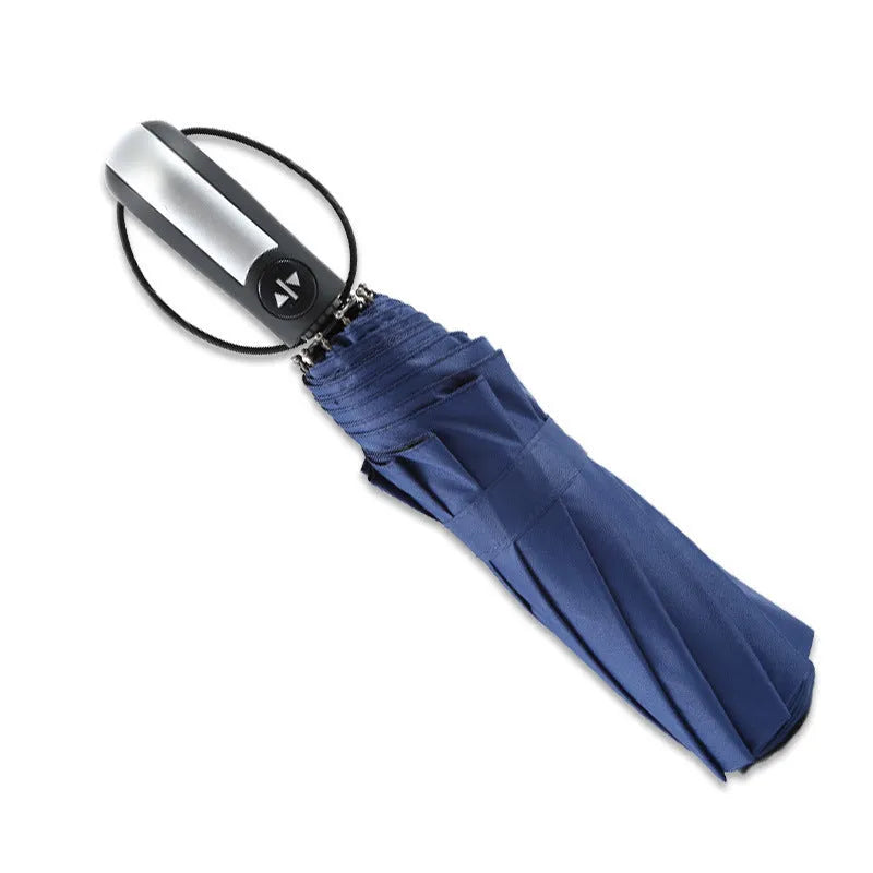 Large black business umbrella with steel frame and automatic opening mechanism