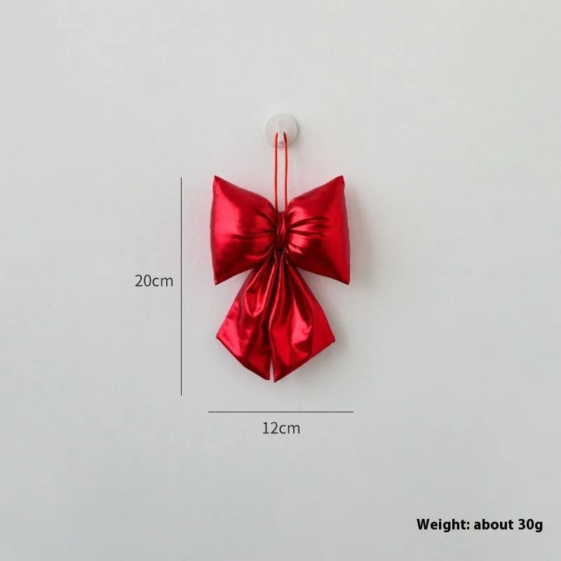 Christmas decorative bowknot in bright leather finish, red, 30cm size, hanging ornament