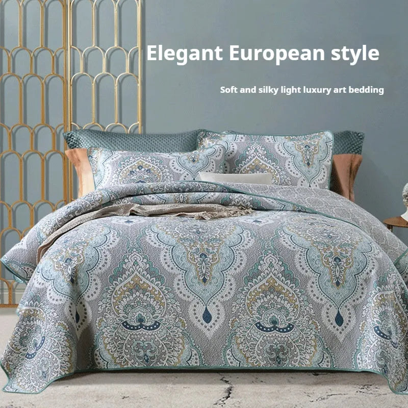 Pure cotton bedspread three-piece set with geometric printed pattern for 1.8 metre beds