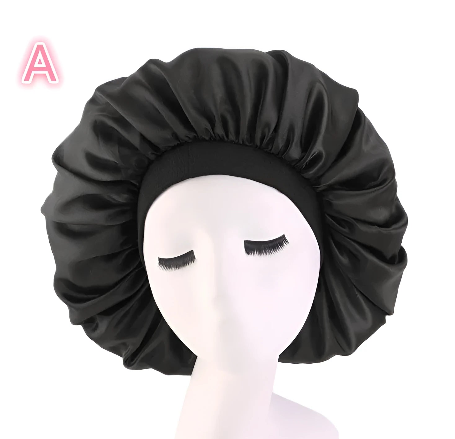 Beauty print satin silk bonnet sleep cap with elastic edge, available in multiple colours