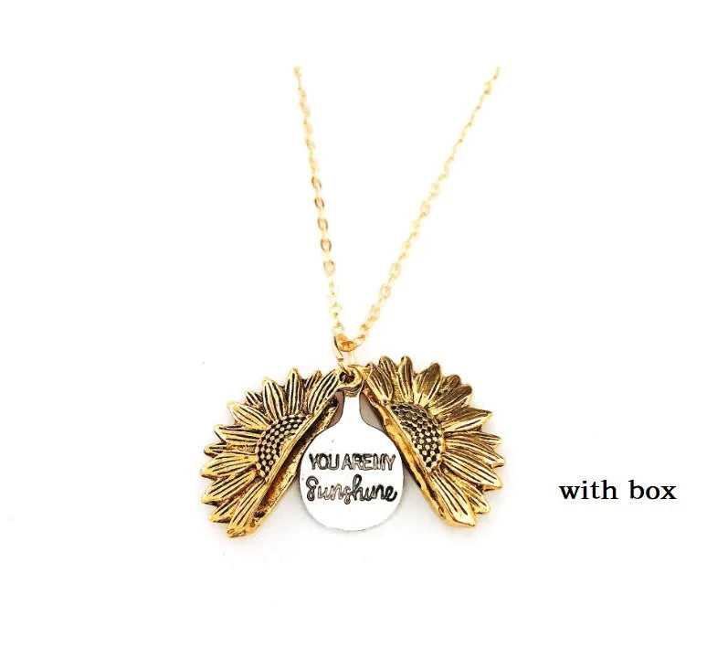 Sunflower double lettering necklace in ancient gold finish with 25mm square pendant on 45cm chain