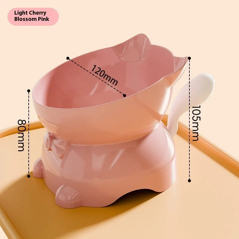 Stainless steel oblique anti-fall cat bowl in black, blue, pink, and yellow colour options
