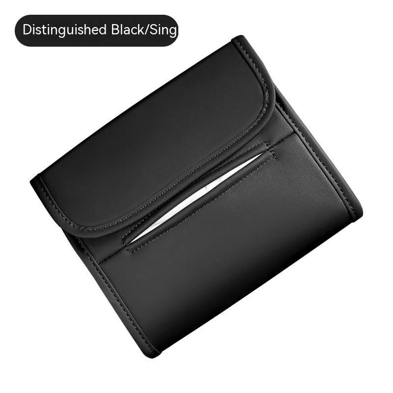 Leather car tissue box with elastic band mounting for vehicle installation