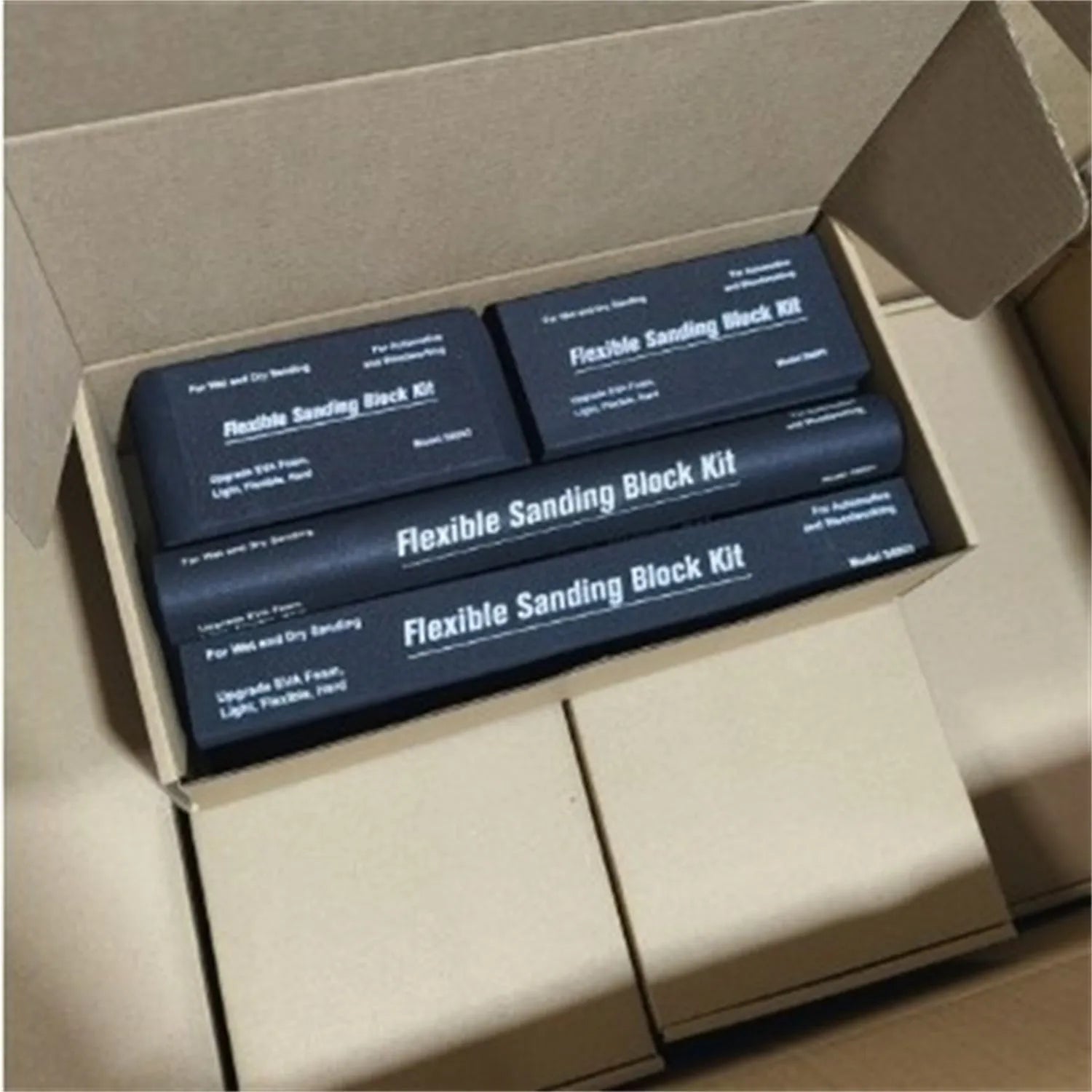 Set of seven black frosted EVA display blocks with visible metal fittings