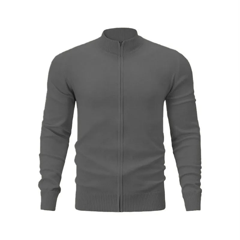 Men's cotton zip-up hoodie with stand collar in loose fit casual style
