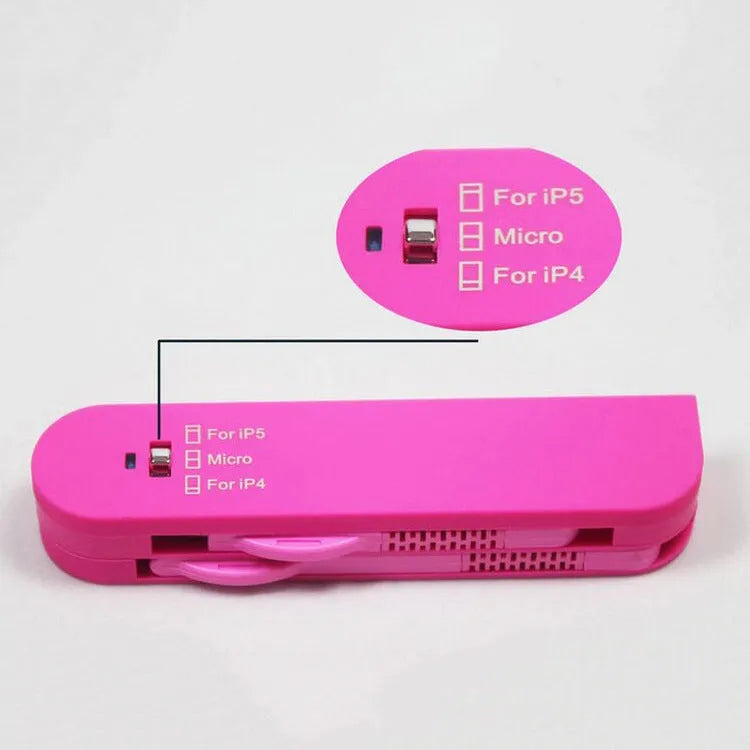 Folding 3-in-1 data cable in black and white with three outputs and indicator light