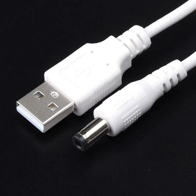 USB to 5.5x2.1mm DC plug power cord 1m black straight head connector