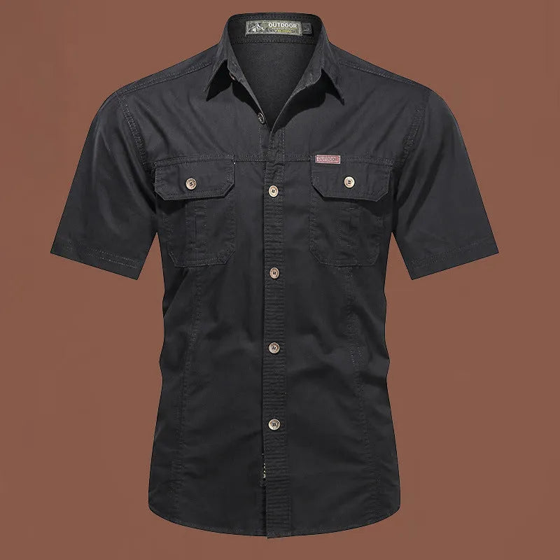 Men's cotton work shirt short sleeve loose fit cardigan style in multiple colours