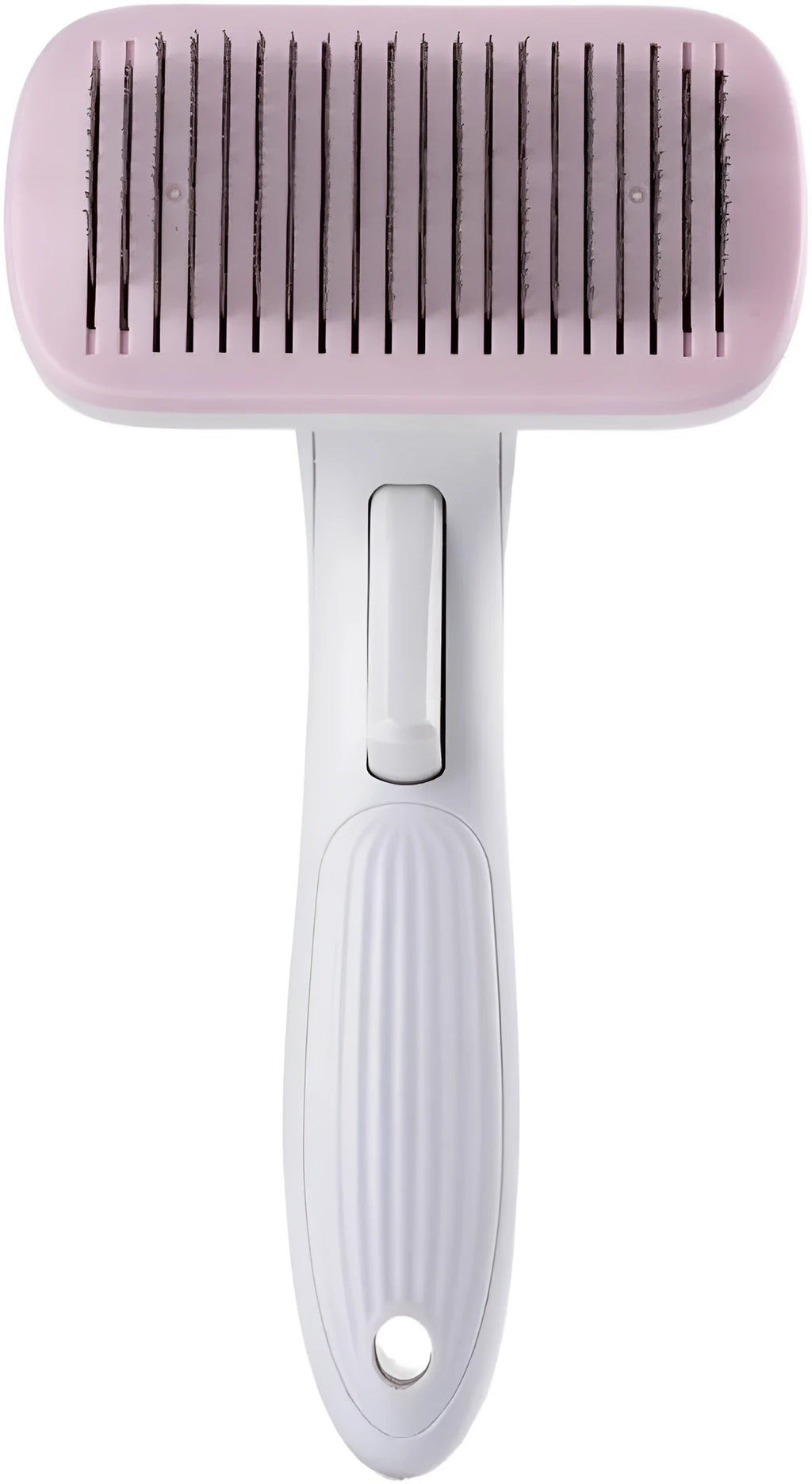 Automatic pet grooming comb for dogs and cats on a blue background.
