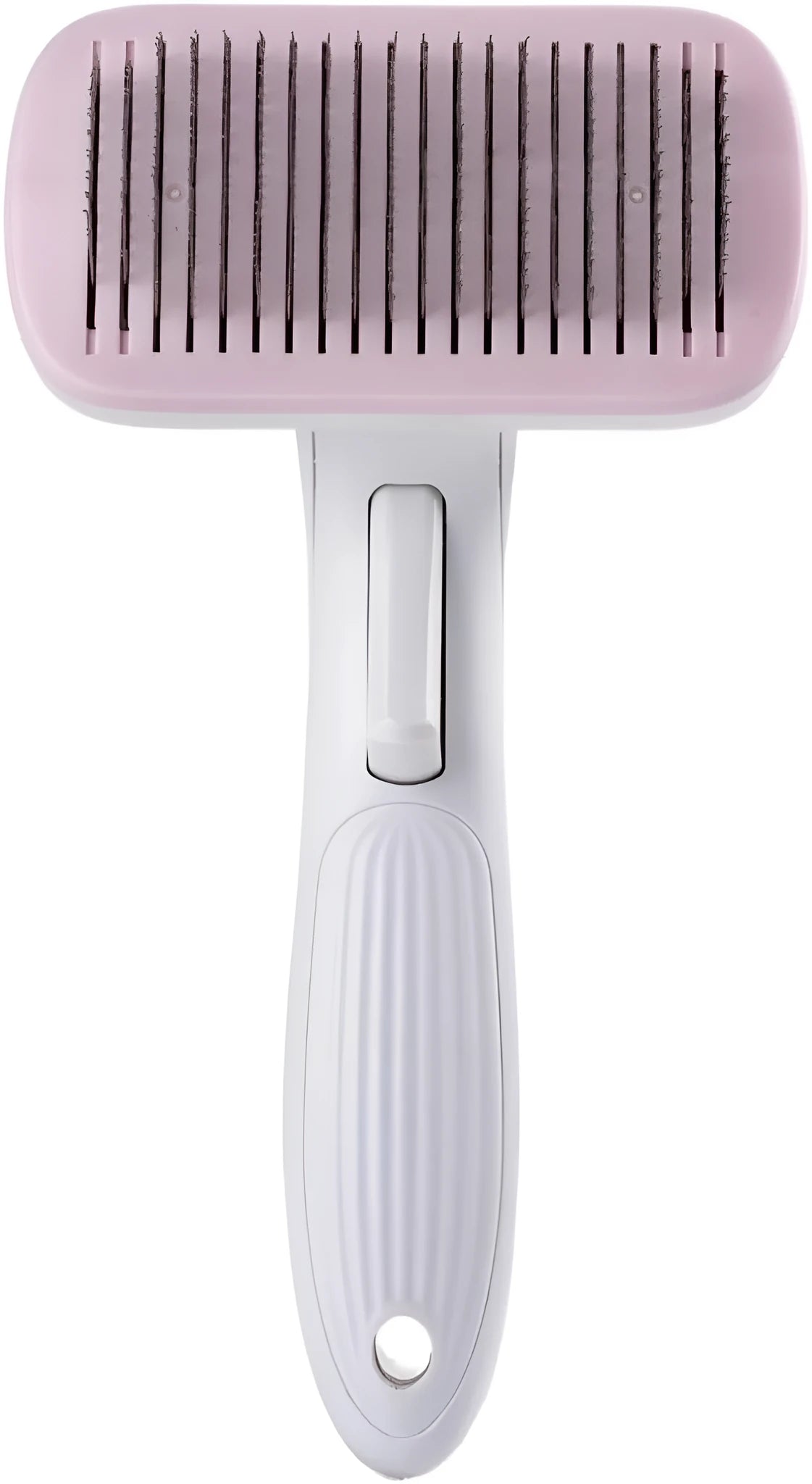 Automatic pet grooming comb for dogs and cats on a blue background.