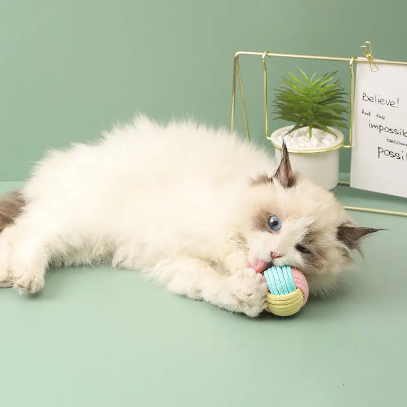 Handmade plush cotton catnip ball pet toy in three colour options