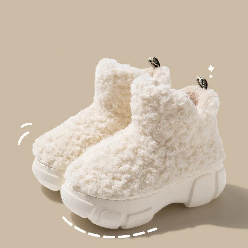 Winter Cashmere Snown Boots women 6cm platform plush upper artificial fur lining round toe flat heel green colour
