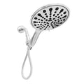 Six-inch handheld shower head with electroplated finish and multi-function spray selector.
