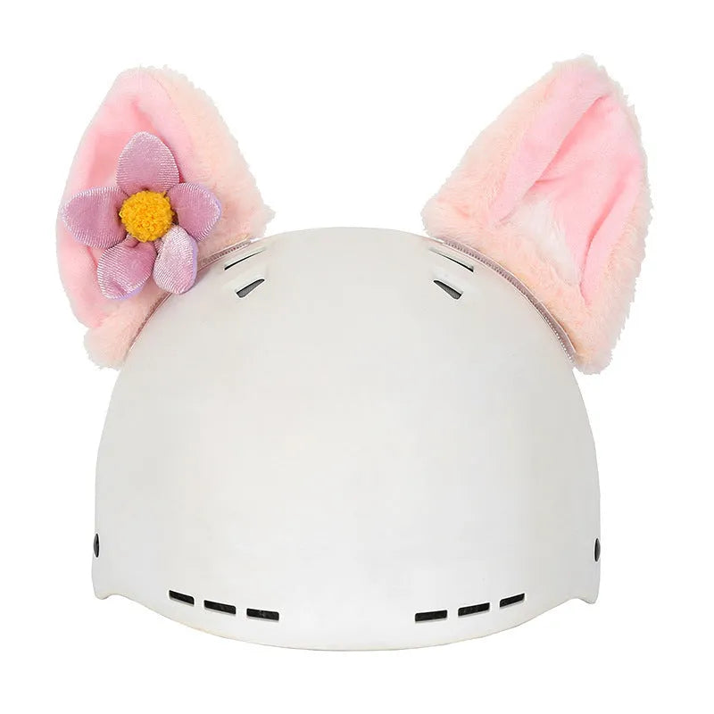 Plush fabric motorcycle helmet liner and cartoon-themed ear covers set in size M.