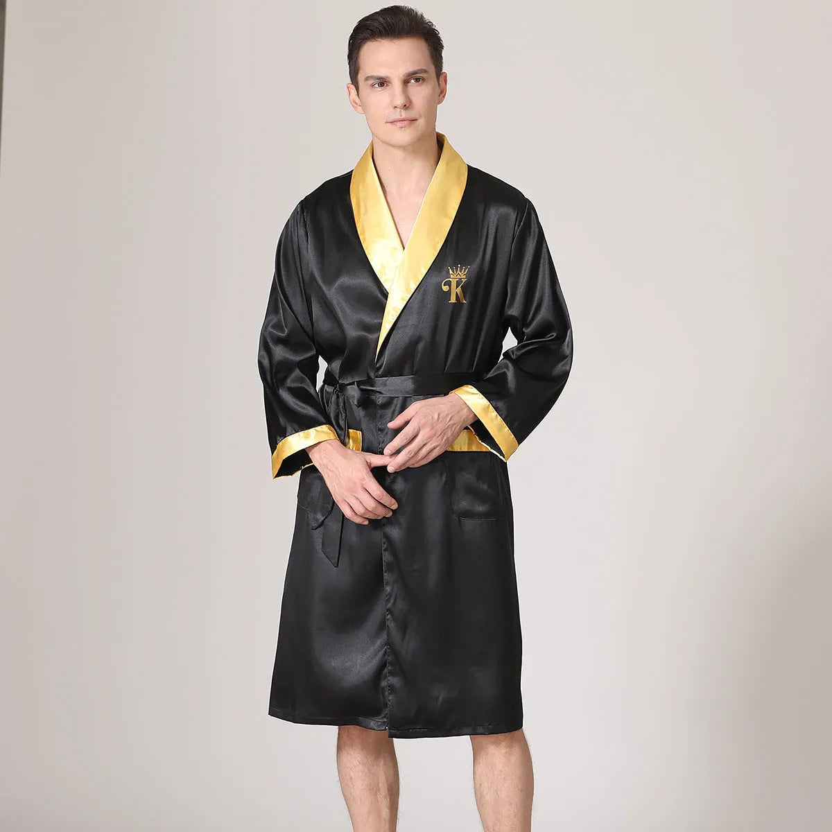 Men's lightweight summer silk bathrobe in rayon blend fabric showing colour pattern options