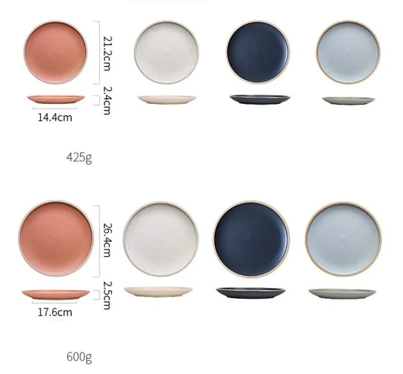 Blue matte ceramic dinner plate 10 inches with sesame point glaze on a table