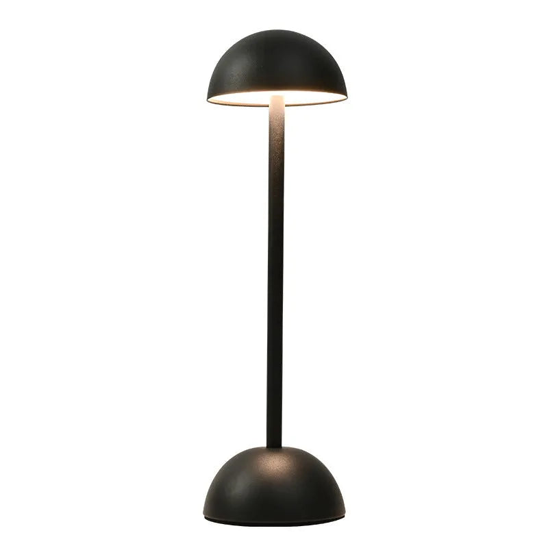 High foot metal mushroom table lamp with black metal finish, 330mm tall, Type-C powered for bedside bar ambience