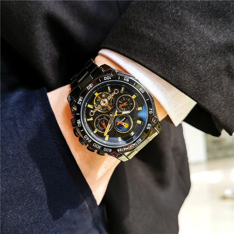Men's automatic mechanical watch with 12mm case thickness in multiple colour configurations