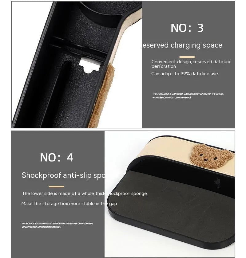 Cartoon style leather car seat gap storage box for vehicle organisation