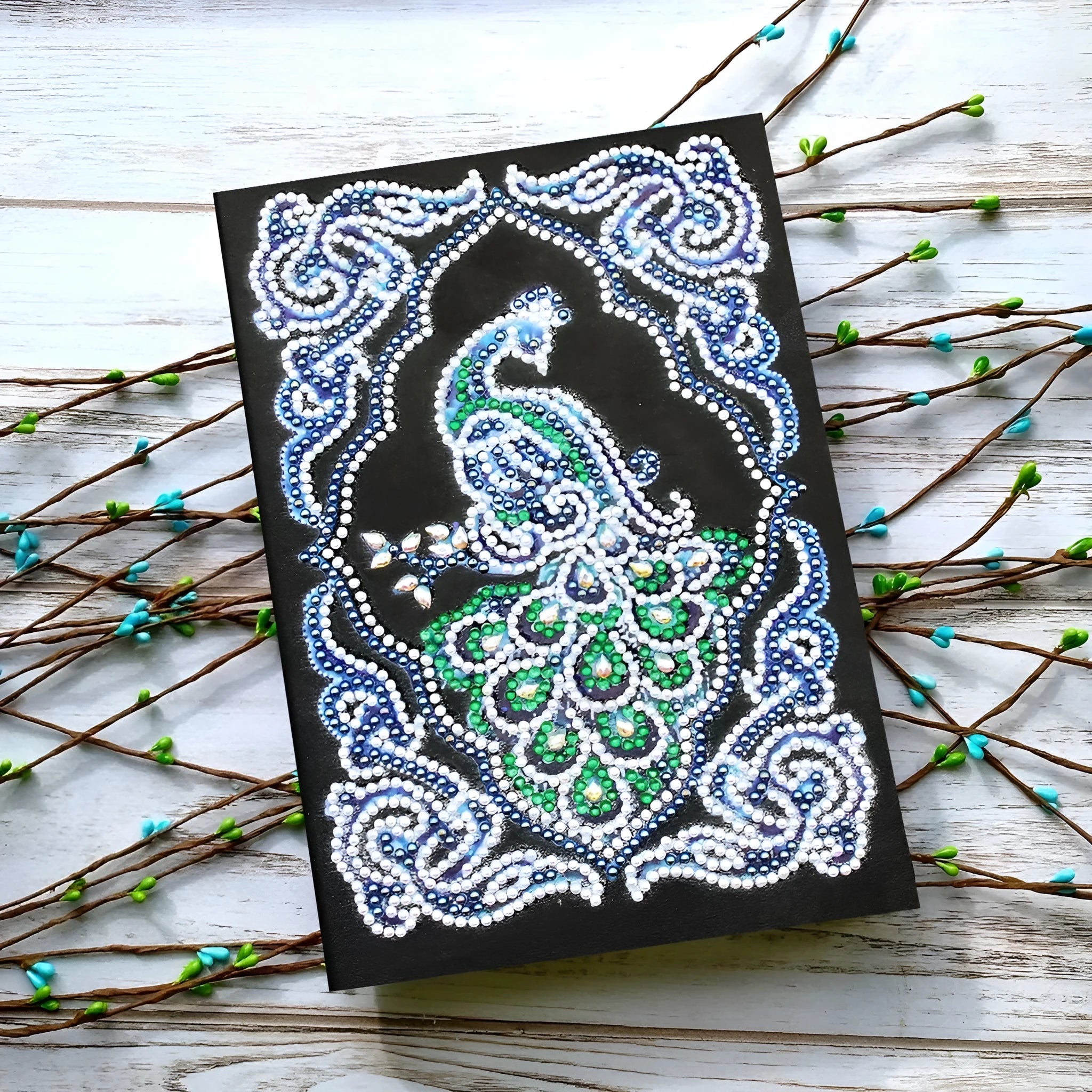 Black A5 diamond painting notebook with shaped and bright drills for craft projects