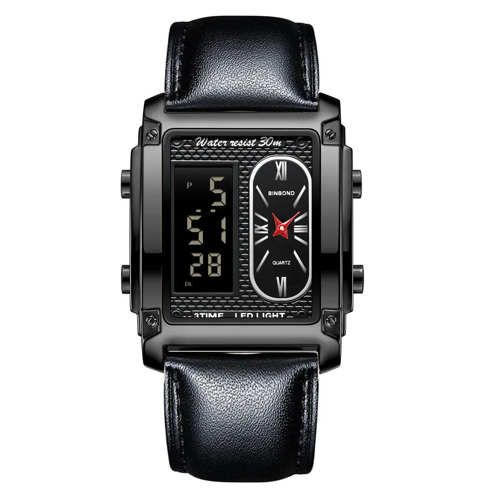 Men's creative steel belt electronic watch with black steel surface and multi-functional display