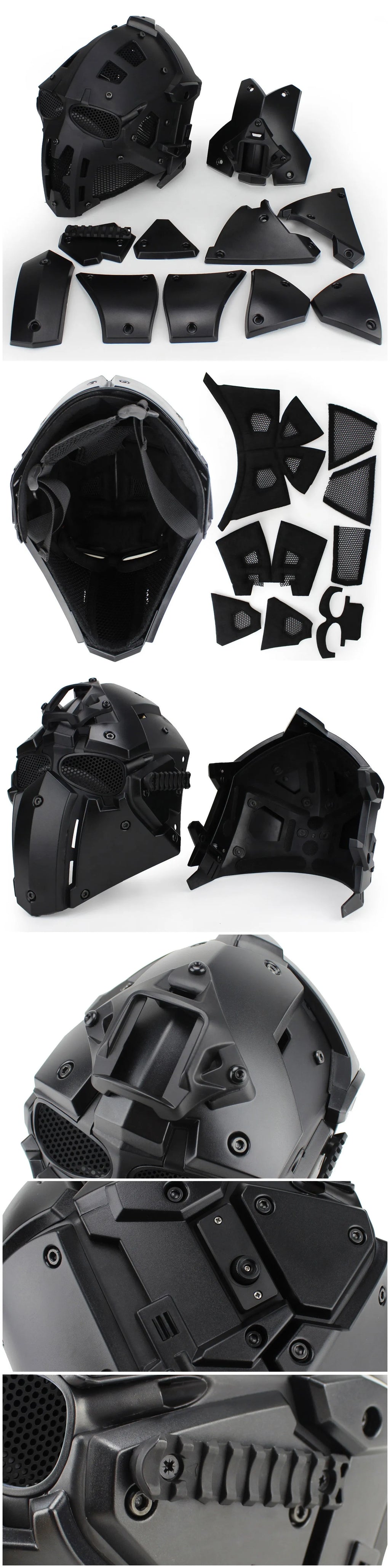 Ronin Tactical Helmet in black polymer with adjustable straps and EVA padding