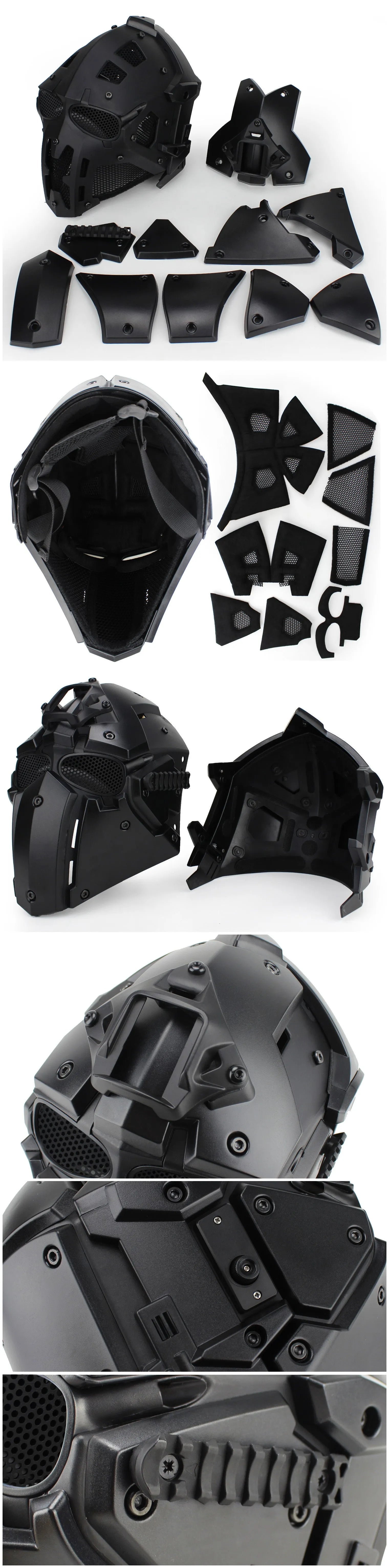 Ronin Tactical Helmet in black polymer with adjustable straps and EVA padding
